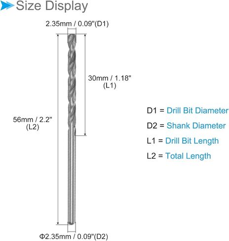 CoCud Micro Drill Bits, 2.65mm Drill Diameter 60mm Total Length, 6542 High Speed Steel Fully Ground Twist Drill Bit - (Applications: for Copper Metal Wood), 10-Pieces in Saudi Arabia