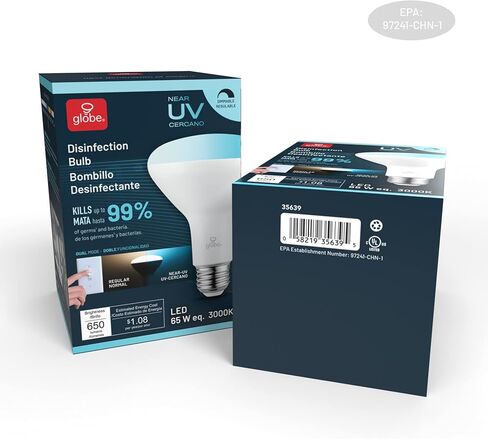 Globe Electric 9-Watt Near-UV Light Disinfecting A19 E26 LED Light Bulb, 800 Lumens, 3000 Kelvin, Non-Dimmable in Saudi Arabia