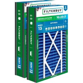 Filterbuy 16x25x3 Air Filter MERV 13 Optimal Defense (2-Pack), Pleated HVAC AC Furnace Air Filters Replacement for Trion Air Bear 255649-101 (Actual Size: 15.63 x 24.13 x 2.94 Inches)
