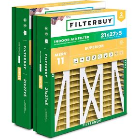 Filterbuy 21x27x5 Air Filter MERV 11 Allergen Defense (2-Pack), Pleated HVAC AC Furnace Air Filters Replacement for Trane Perfect Fit (Actual Size: 20.56 x 26.13 x 4.97 Inches)