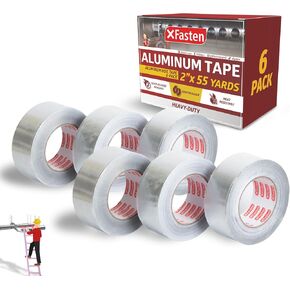 شريط لاصق عاكس من رقائق الألومنيوم من XFasten، 3.6 مل، 2.5 بوصة × 55 ياردة، 3 حزم، شريط قناة معدني من الألومنيوم HVAC عالي التحمل للأنابيب المعدنية، وفتحات الهواء، الفرن، ووحدات التيار المتردد in Kuwait