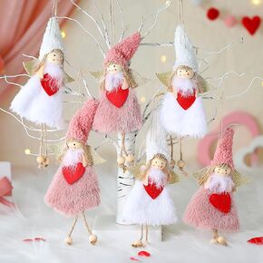 6 قطع من زخارف دمية الملاك لعيد الحب من القطيفة، زينة يد الملاك المعلقة مزينة بقلب أحمر، حرف ملاك، ديكور الجان للمنزل، باب الشجرة، ديكور حفلات الحائط، طرازان، وردي، أبيض in Kuwait