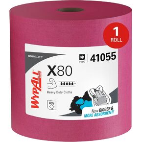WypAll Power Clean X80 Heavy Duty Cloths (41055), Extended Use Jumbo Roll, Red, 475 Sheets / Roll, 1 Roll / Case in Kuwait