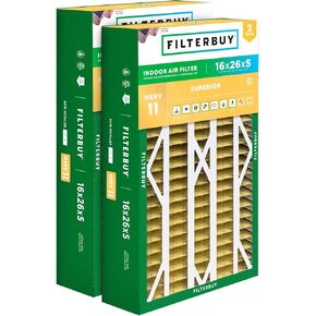 فلتر الهواء 16x26x5 MERV 11 الحماية من الحساسية (عبوتان)، مطوي HVAC مرشحات الهواء للفرن الكهربائية F825-0548 (الحجم الفعلي: 16.00 x 25.75 x 4.88 بوصة)