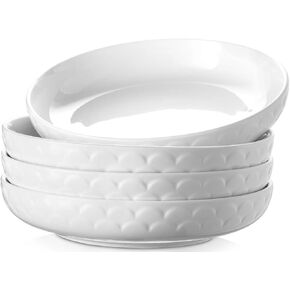 DOWAN Pasta Bowls, 54 oz Large Salad Serving Bowls, 10'' Plates Bowls Set of 4, White Ceramic Soup Bowls for Kitchen Meal Prep, Shallow Dishes Dinner Bowl Microwave Dishwasher Safe