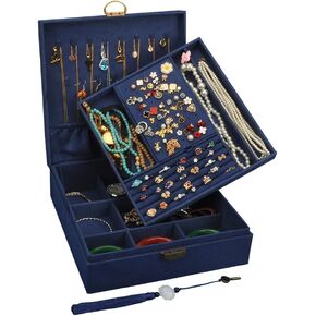 GYJOYERO Jewelry Box for Women Girls Ear Stud Jewellery Organizer Necklaces Holder Rings Storage Case Earrings Display Container Metal Lock and Key (Green) in Kuwait