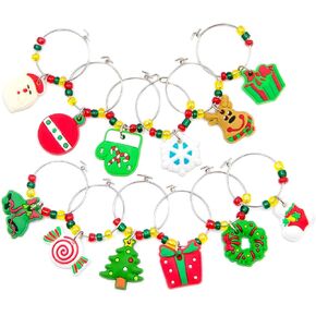 FunIdea 12 Piece Holiday Themed Christmas Wine Glass Charms, Wine Tasting Party Decoration Supplies Gift Box Set in Saudi Arabia