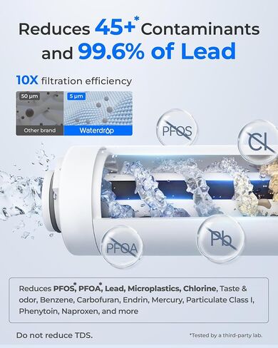 مرشحات بديلة معتمدة من Waterdrop WD-PF-01A Plus NSF لجميع أنظمة ترشيح موزع Waterdrop، تقلل من PFAS، وPFOA/PFOS، والكلور، وتدوم لمدة تصل إلى شهرين أو 200 جالون (عبوتان) in Saudi Arabia