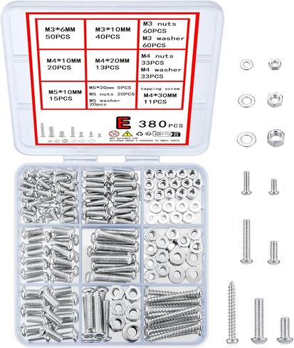 550 Pcs Machine Screws and Nuts and Bolts and Flat Washers Hardware Assortment Kit, M3/M4/M5 Phillips Pan Round Head Set, with Storage Case - 12 Sizes in Kuwait