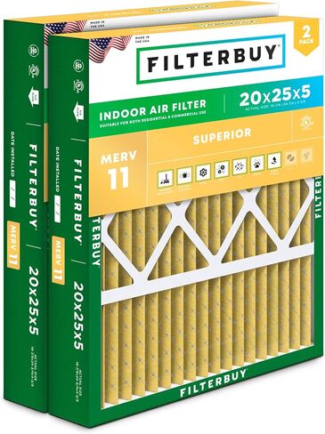 فلتر هواء 21 × 27 × 5 MERV 11، مرشحات أفران HVAC AC ذات ثنيات مناسبة تمامًا (عبوتان، ذهبي) in Kuwait