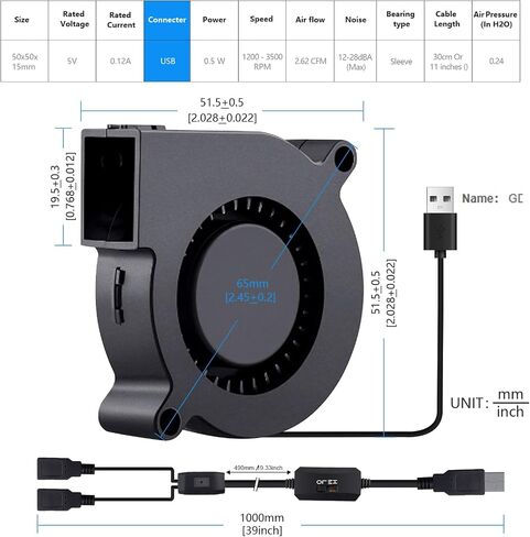 مروحة تبريّد توربو بقوة 75 مم × 15 مم من Wathai 5 فولت USB DC بدون فرشاة in Saudi Arabia