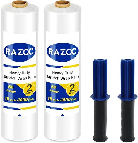 Stretch Film, RAZCC Stretch Wrap Industrial Strength, Shrink Wrap for Pallet Wrap, Heavy Duty Clear Plastic Wrap with Handles, Moving Wrapping Plastic Roll, 15" x 1000 Ft Per Roll, 60 Gauge, 4 Pack in Saudi Arabia
