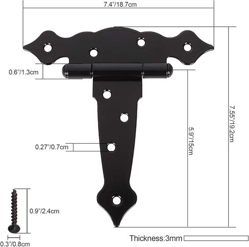 10 قطع مفصلات T شديدة التحمل، مفصلات بوابة سوداء 25.4 سم للباب الخشبي أثقل، مفصلات حزام من الحديد المطاوع مقاومة للصدأ بوابات باب الحظيرة المحمل، مفصلات باب معدني للأسوار فتحات خزائن in Kuwait