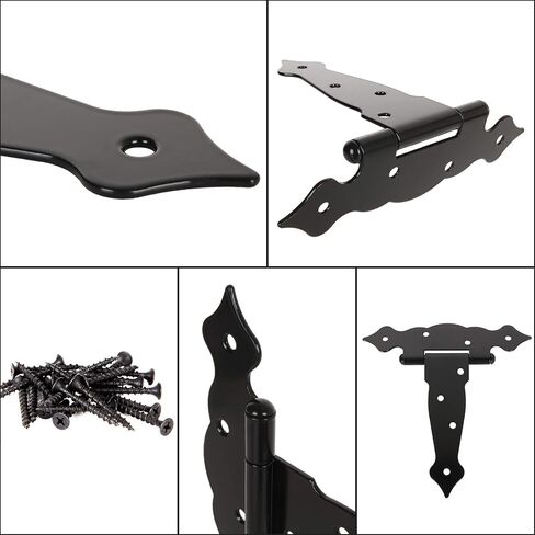 10 قطع مفصلات T شديدة التحمل، مفصلات بوابة سوداء 25.4 سم للباب الخشبي أثقل، مفصلات حزام من الحديد المطاوع مقاومة للصدأ بوابات باب الحظيرة المحمل، مفصلات باب معدني للأسوار فتحات خزائن in Kuwait