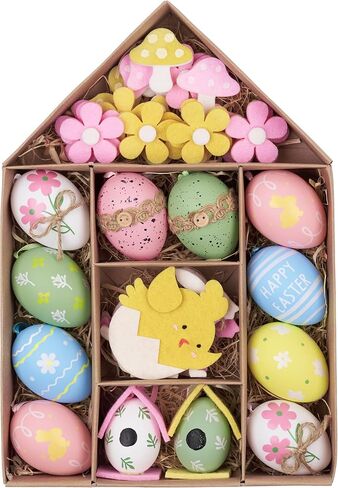 Valery Madelyn Easter Egg Decoration Ornaments Set,40CT 2.36inch Nature Easter Tree Ornament for Kids, Beige White Easter Basket Stuffers Assorted Hanging Egg Bulk for Spring Holiday Party Decor in Saudi Arabia