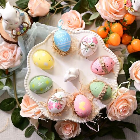 Valery Madelyn Easter Egg Decoration Ornaments Set,40CT 2.36inch Nature Easter Tree Ornament for Kids, Beige White Easter Basket Stuffers Assorted Hanging Egg Bulk for Spring Holiday Party Decor in Saudi Arabia