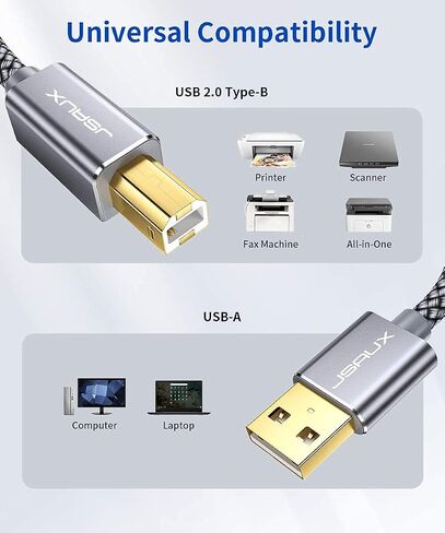 JSAUX Printer Cable 6.6FT, USB Printer Cord for HP Canon Dell Epson in Kuwait
