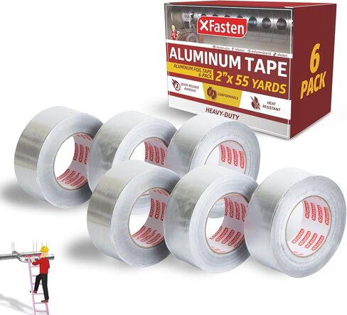 شريط لاصق عاكس من رقائق الألومنيوم من XFasten، 3.6 مل، 2.5 بوصة × 55 ياردة، 3 حزم، شريط قناة معدني من الألومنيوم HVAC عالي التحمل للأنابيب المعدنية، وفتحات الهواء، الفرن، ووحدات التيار المتردد in Kuwait