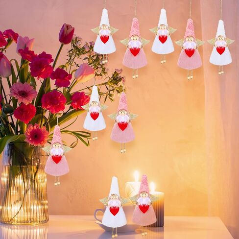 6 قطع من زخارف دمية الملاك لعيد الحب من القطيفة، زينة يد الملاك المعلقة مزينة بقلب أحمر، حرف ملاك، ديكور الجان للمنزل، باب الشجرة، ديكور حفلات الحائط، طرازان، وردي، أبيض in Kuwait