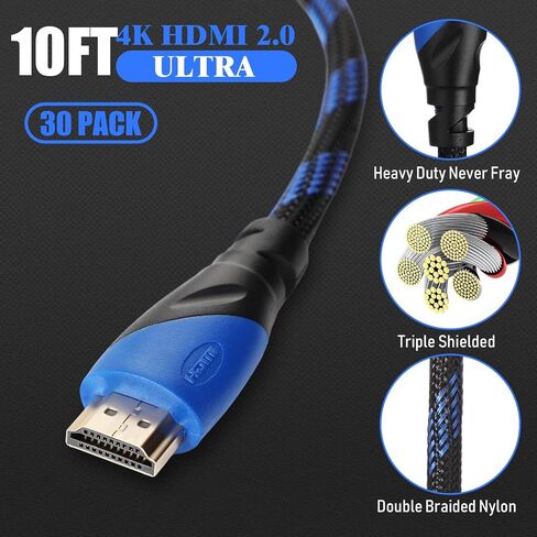 كابل كانايو 30 حزمة 4K متوافق مع منفذ HDMI كابل إلكتروني بطول 6 أقدام لنقل السرعة العالية سلك مجدول 48 جيجابت في الثانية متوافق مع جهاز العرض، PS5، PS4، الكمبيوتر المحمول، الشاشة، التلفزيون، الكمبيوتر in Saudi Arabia