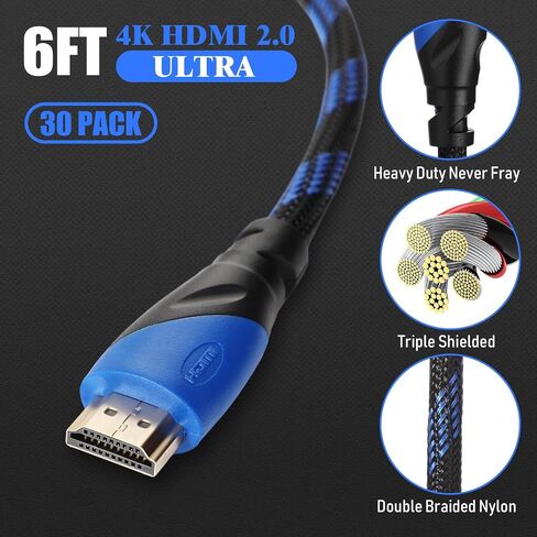 كابل كانايو 30 حزمة 4K متوافق مع منفذ HDMI كابل إلكتروني بطول 6 أقدام لنقل السرعة العالية سلك مجدول 48 جيجابت في الثانية متوافق مع جهاز العرض، PS5، PS4، الكمبيوتر المحمول، الشاشة، التلفزيون، الكمبيوتر in Saudi Arabia
