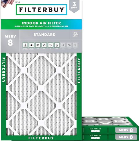 مرشح الهواء Filterbuy 20x20x1 MERV 8 Dust Defense (3 عبوات)، استبدال مرشحات هواء فرن HVAC AC المطوية (الحجم الفعلي: 19.50 × 19.50 × 0.75 بوصة) in Kuwait