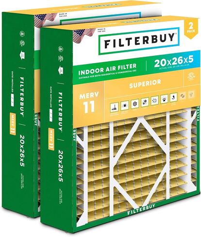 Filterbuy 16x26x5 Air Filter MERV 11 Allergen Defense (2-Pack), Pleated HVAC AC Furnace Air Filters Replacement for Electro-Air F825-0548 (Actual Size: 16.00 x 25.75 x 4.88 Inches) in Kuwait