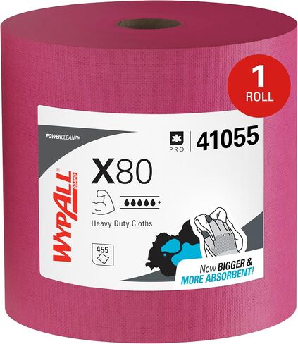 WypAll Power Clean X80 Heavy Duty Cloths (41055), Extended Use Jumbo Roll, Red, 475 Sheets / Roll, 1 Roll / Case in Saudi Arabia