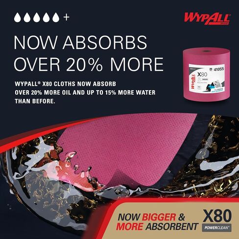 WypAll Power Clean X80 Heavy Duty Cloths (41055), Extended Use Jumbo Roll, Red, 475 Sheets / Roll, 1 Roll / Case in Saudi Arabia