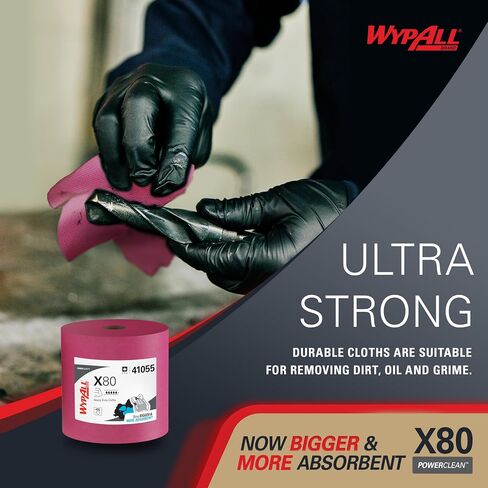 WypAll Power Clean X80 Heavy Duty Cloths (41055), Extended Use Jumbo Roll, Red, 475 Sheets / Roll, 1 Roll / Case in Saudi Arabia