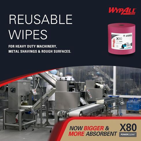 WypAll Power Clean X80 Heavy Duty Cloths (41055), Extended Use Jumbo Roll, Red, 475 Sheets / Roll, 1 Roll / Case in Saudi Arabia