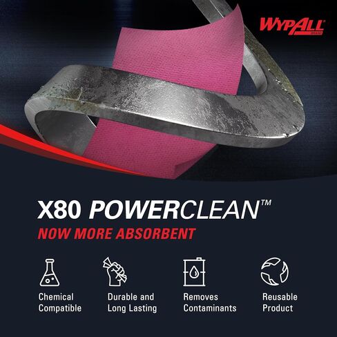 WypAll Power Clean X80 Heavy Duty Cloths (41055), Extended Use Jumbo Roll, Red, 475 Sheets / Roll, 1 Roll / Case in Saudi Arabia