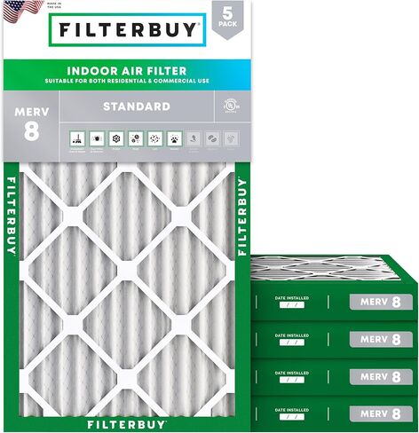Filterbuy 24x24x1 Air Filter MERV 8 Dust Defense (5-Pack), Pleated HVAC AC Furnace Air Filters Replacement (Actual Size: 23.38 x 23.38 x 0.75 Inches) in Saudi Arabia