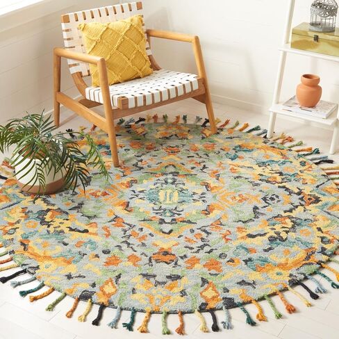SAFAVIEH Blossom Collection Area Rug - 10' Square, Blue & Multi, Handmade Tassel Wool, Ideal for High Traffic Areas in Living Room, Bedroom (BLM452A) in Saudi Arabia