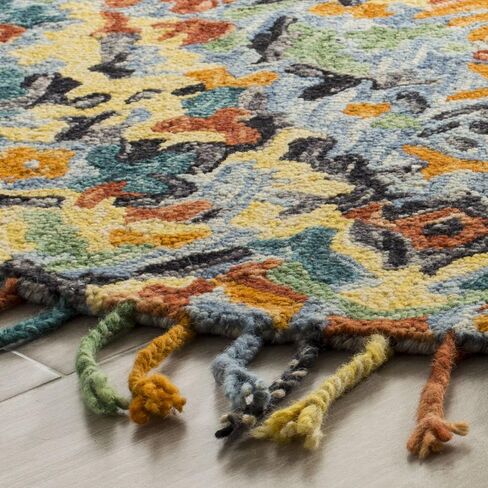 SAFAVIEH Blossom Collection Area Rug - 10' Square, Blue & Multi, Handmade Tassel Wool, Ideal for High Traffic Areas in Living Room, Bedroom (BLM452A) in Saudi Arabia