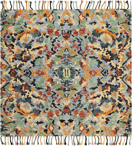 SAFAVIEH Blossom Collection Area Rug - 10' Square, Blue & Multi, Handmade Tassel Wool, Ideal for High Traffic Areas in Living Room, Bedroom (BLM452A) in Saudi Arabia