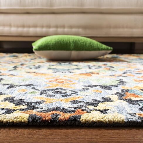 SAFAVIEH Blossom Collection Area Rug - 10' Square, Blue & Multi, Handmade Tassel Wool, Ideal for High Traffic Areas in Living Room, Bedroom (BLM452A) in Saudi Arabia