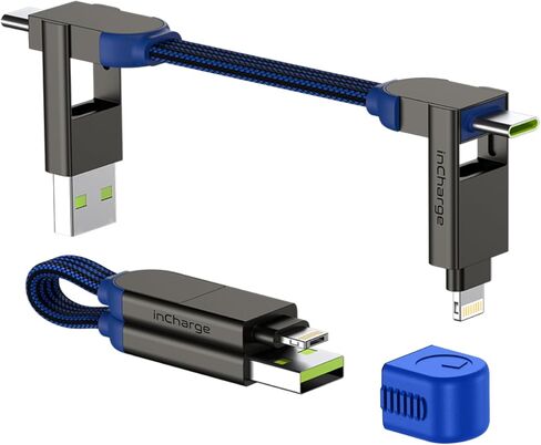 Rolling Square inCharge X Portable Keychain Charger Cable, 6-in-1 Multi Charging Cable with 100W Ultra-Fast Charging Power, Lava Black in Kuwait