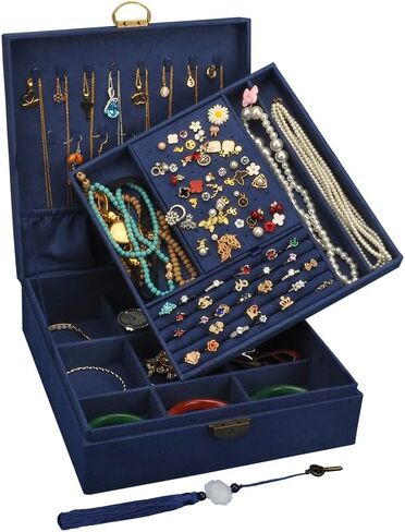 GYJOYERO Jewelry Box for Women Girls Ear Stud Jewellery Organizer Necklaces Holder Rings Storage Case Earrings Display Container Metal Lock and Key (Green) in Kuwait