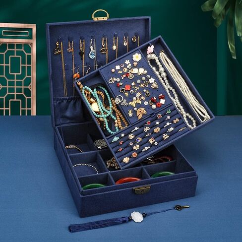 GYJOYERO Jewelry Box for Women Girls Ear Stud Jewellery Organizer Necklaces Holder Rings Storage Case Earrings Display Container Metal Lock and Key (Green) in Kuwait