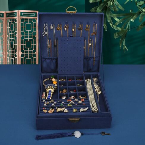 GYJOYERO Jewelry Box for Women Girls Ear Stud Jewellery Organizer Necklaces Holder Rings Storage Case Earrings Display Container Metal Lock and Key (Green) in Kuwait