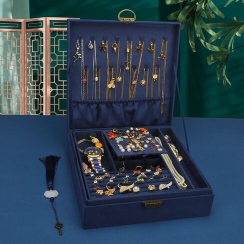 GYJOYERO Jewelry Box for Women Girls Ear Stud Jewellery Organizer Necklaces Holder Rings Storage Case Earrings Display Container Metal Lock and Key (Green) in Kuwait