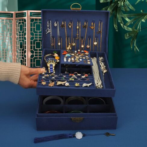 GYJOYERO Jewelry Box for Women Girls Ear Stud Jewellery Organizer Necklaces Holder Rings Storage Case Earrings Display Container Metal Lock and Key (Green) in Kuwait