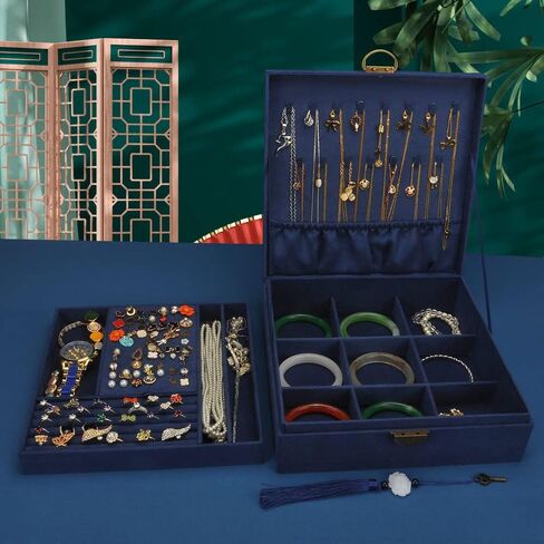 GYJOYERO Jewelry Box for Women Girls Ear Stud Jewellery Organizer Necklaces Holder Rings Storage Case Earrings Display Container Metal Lock and Key (Green) in Kuwait