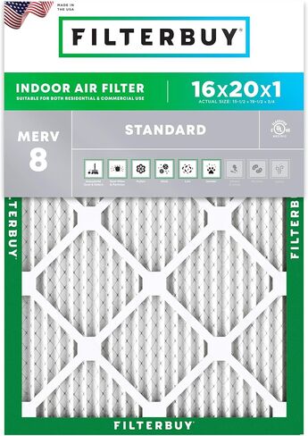 مرشح هواء Filterbuy 14x20x1 MERV 8 Dust Defense (عبوة واحدة)، استبدال مرشحات هواء فرن HVAC AC المطوية (الحجم الفعلي: 13.50 × 19.50 × 0.75 بوصة) in Kuwait