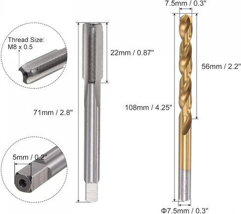 uxcell M7 x 1 Straight Flute Thread Tap and 6.0mm Twist Drill Bit Set, Metric Titanium Plated 6542 High Speed Steel Machine Screw Thread Tap Threading Drilling Tool in Saudi Arabia