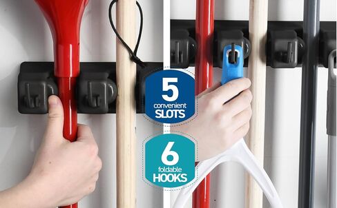 Home-it Mop and Broom Holder - Garage Storage Systems with 3 Slots, 4 Hooks, 7.5lbs Capacity Per Slot - Garden Tool Organizer for 7 Tools - for Home, Kitchen, Closet, Garage, Laundry Room - Off-White in Saudi Arabia