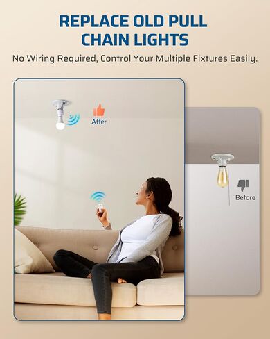 DEWENWILS Remote Control Light Socket, Wireless Remote Control Lamp Bulb Socket with Switch for Pull Chain Light Fixtures, 100FT Range, No Wiring Needed, ETL Listed(Shorter Version) in Saudi Arabia