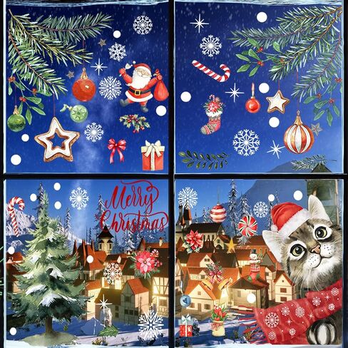 Christmas Cat Window Clings Decals Christmas Window Decorations Christmas Cat Window Stickers Winter Wonderland Decor for Office School Home Decorations Xmas Gifts in Kuwait
