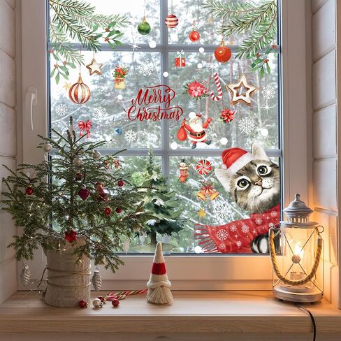 Christmas Cat Window Clings Decals Christmas Window Decorations Christmas Cat Window Stickers Winter Wonderland Decor for Office School Home Decorations Xmas Gifts in Kuwait